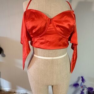Red Satin Convertible Crop Top